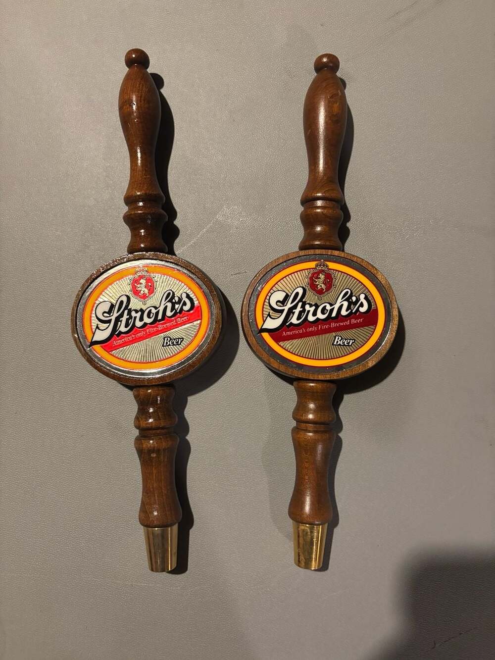 Lot of 2 Vintage Stroh's America's Only Fire-Brewed Beer Wooden Beer Tap Handles